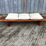 Vintage Yew Wood Bench with 3 Cushions