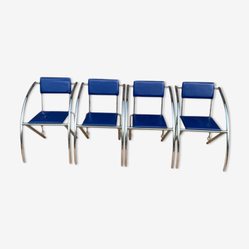 Quartet of blue chairs with design curves