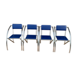 Quartet of blue chairs with design curves