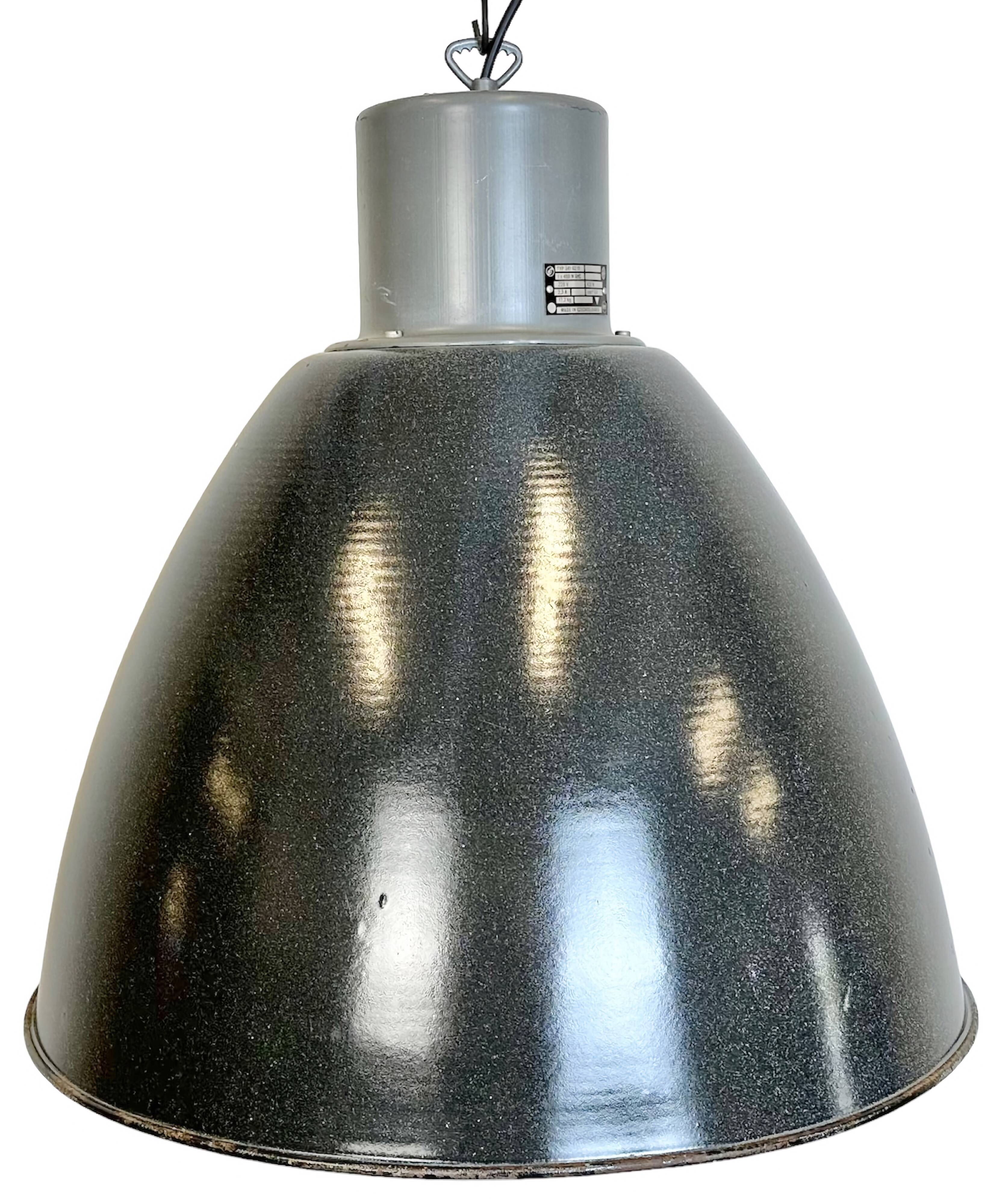Large Dark Grey Enamel Industrial Factory Lamp from Elektrosvit, 1960s
