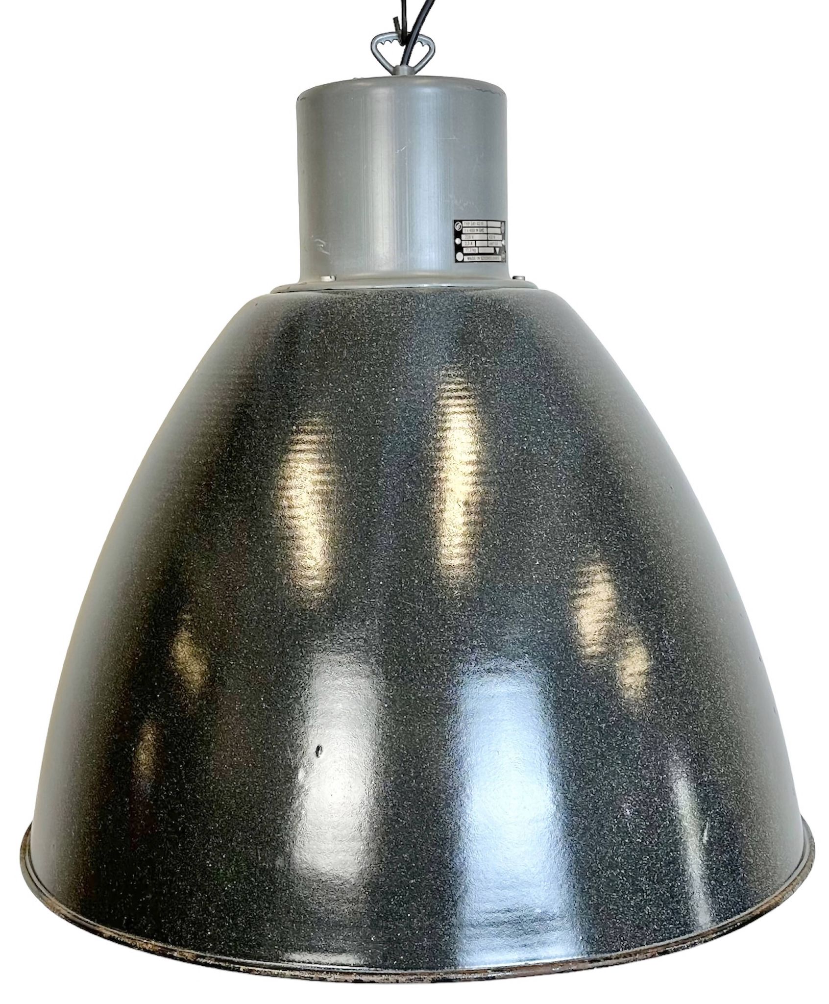 Large Dark Grey Enamel Industrial Factory Lamp from Elektrosvit, 1960s