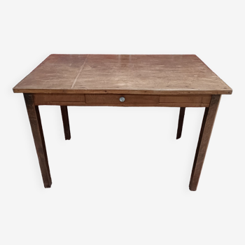 Ancienne petite table de ferme avec tiroir, 6 couverts