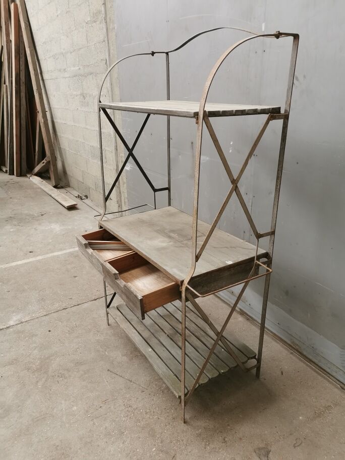 folding metal and wood florist shelves