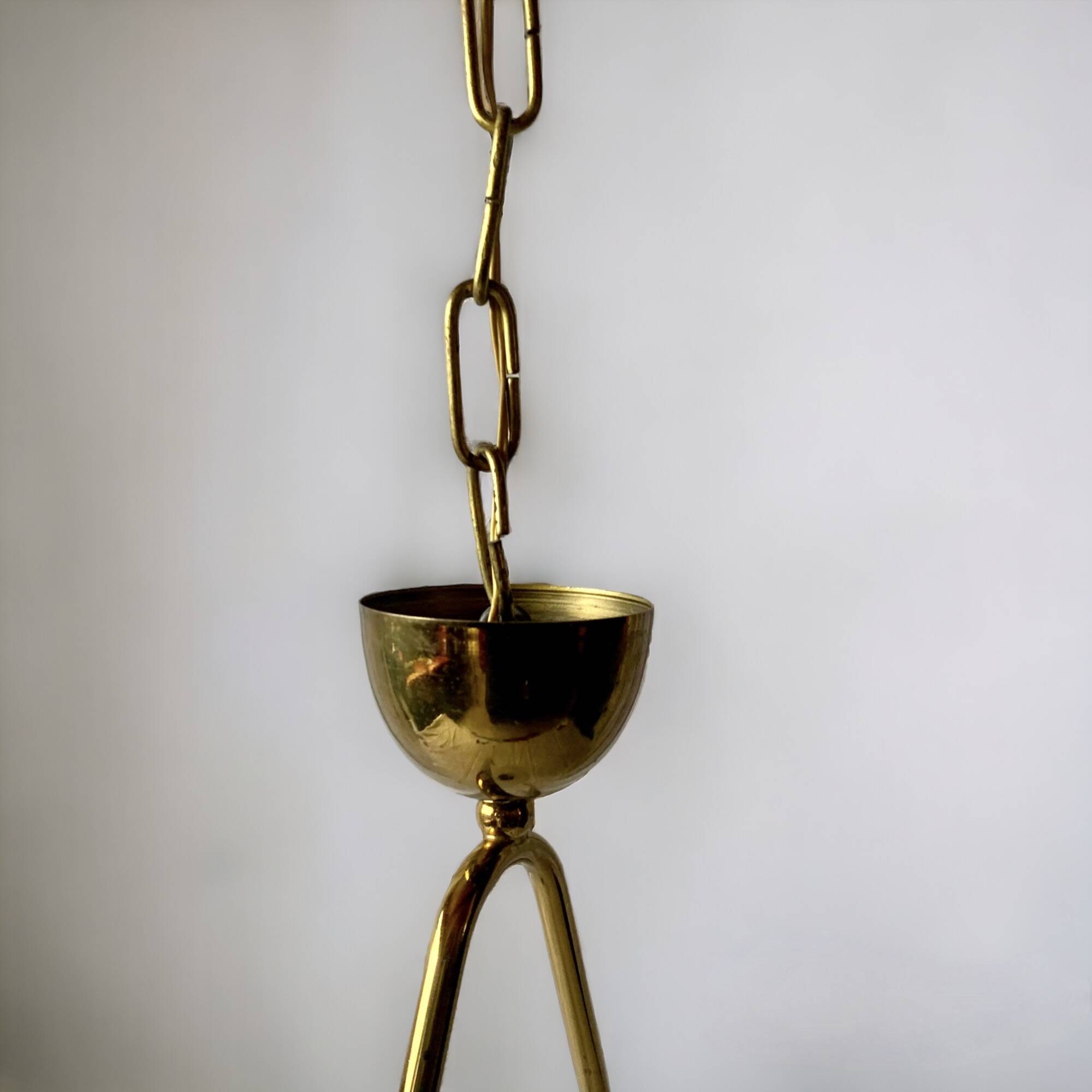 Modernist pendant light in white sandblasted glass and brass