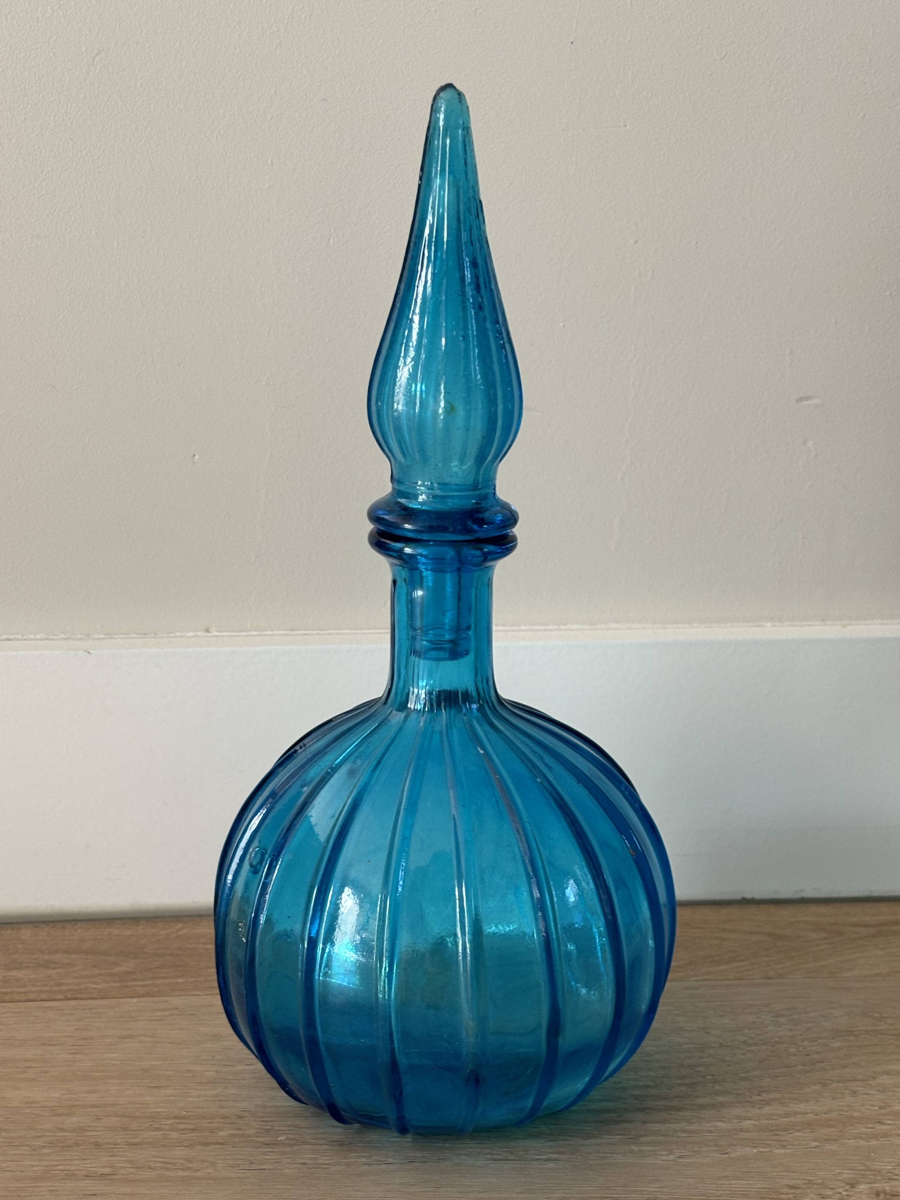 Vintage Empoli Glass Decanter with Stopper, Italy, 1960s
