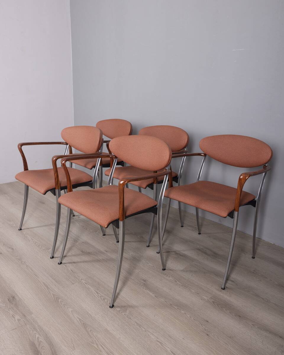 Set of 5 vintage 1980s Coro chairs with armrests, designed by Origlia