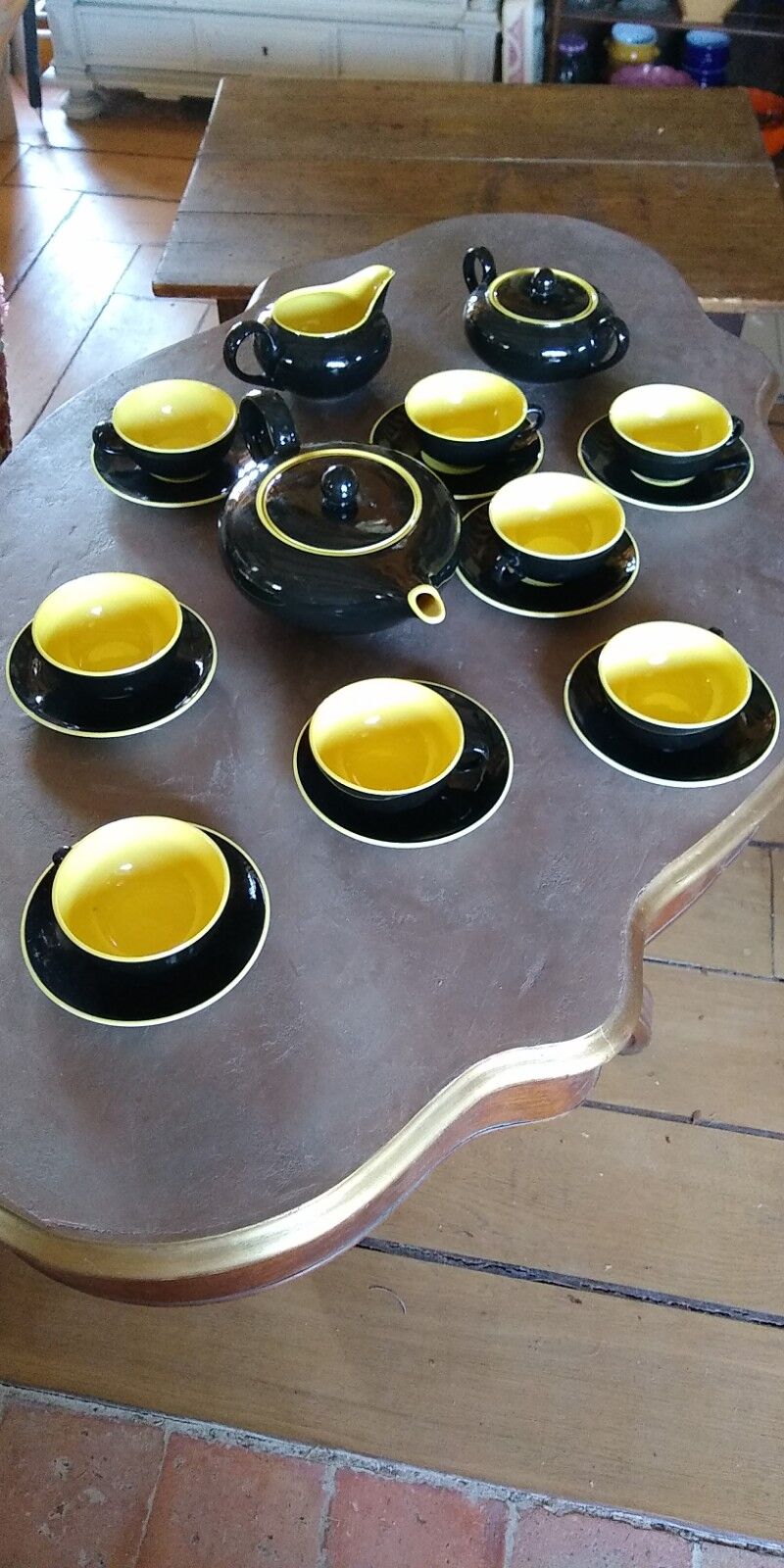 Tea set of Villeroy and Boch, Biarritz model, black and yellow