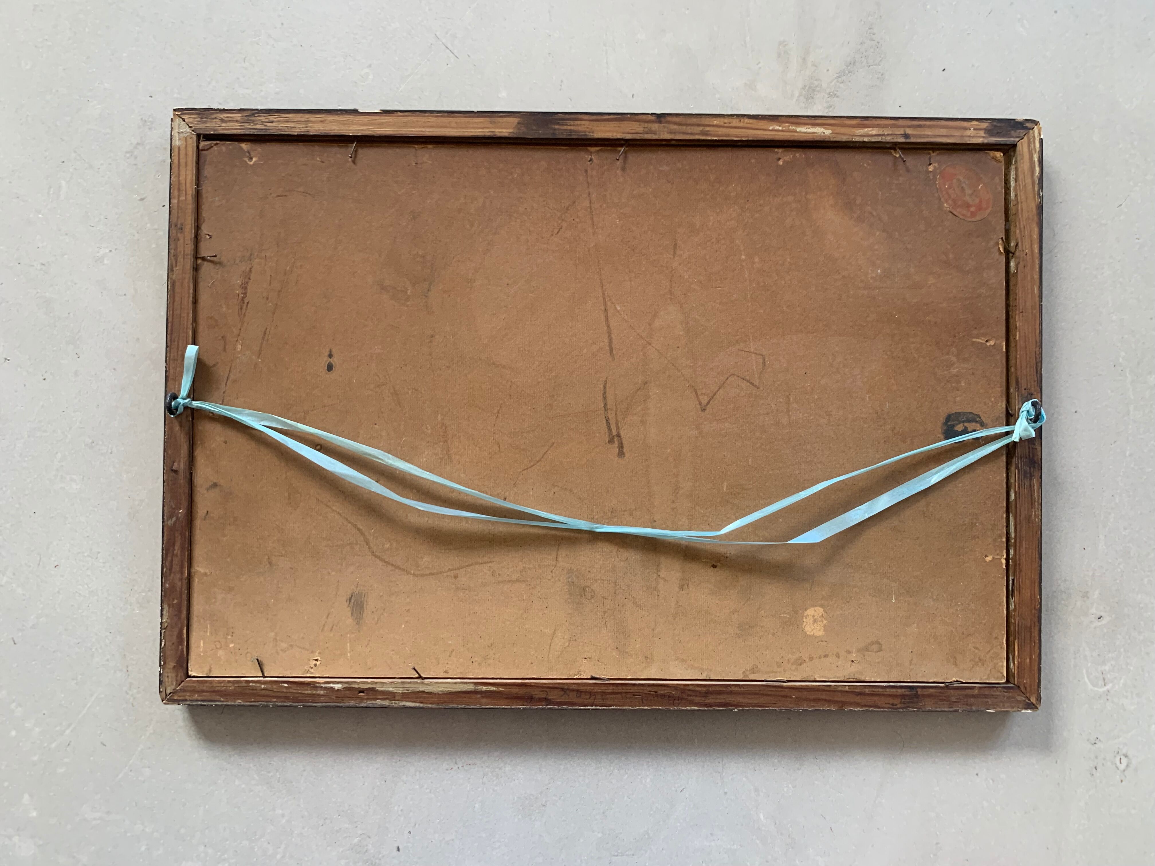 Old painting, oil on cardboard signed