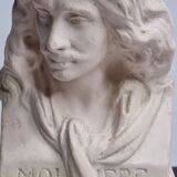 Buste de Molière en plâtre ciré sur socle en marbre 14 cm