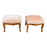 Pair of vintage Louis XV beige velvet footstool pouffes
