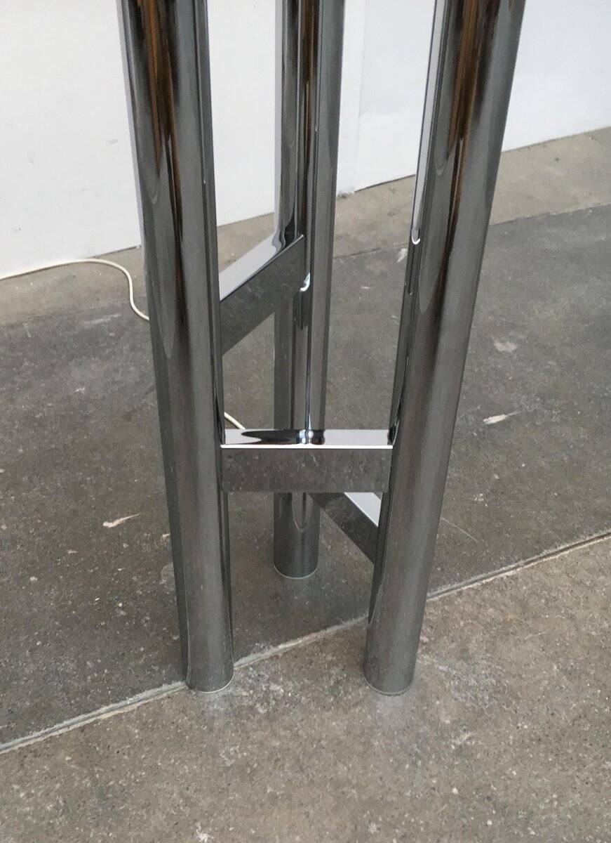 Vintage German floor lamp from the space age of the 1970s in glass and metal.