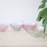 Set of 8 small bowls in pink, green and blue glass Rosaline, Arcoroc, vintage French, vintage