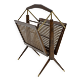 Cesare Lacca Mid-Century Modern Italian Wicker and Brass Magazine Rack, 50