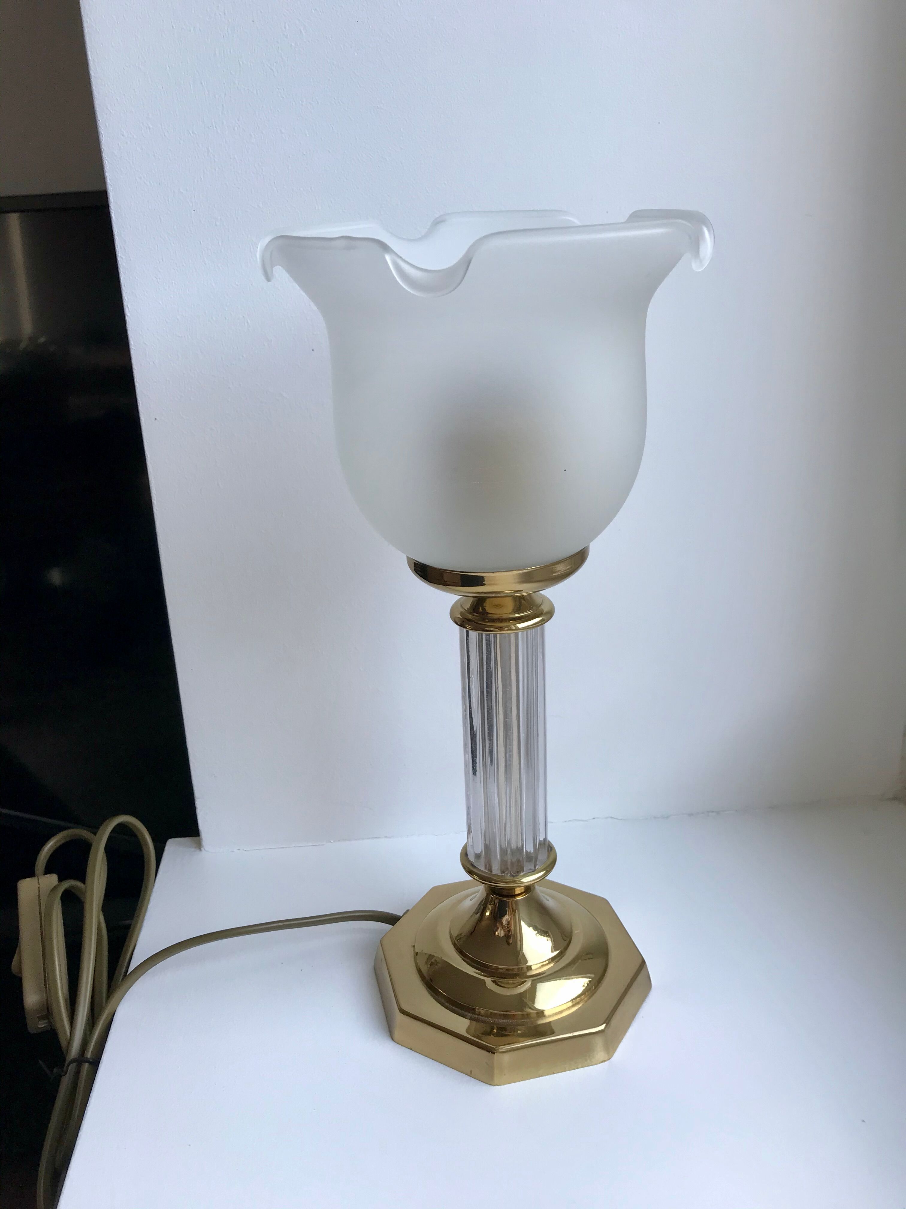 Tulip lamp in brass and glass 50s