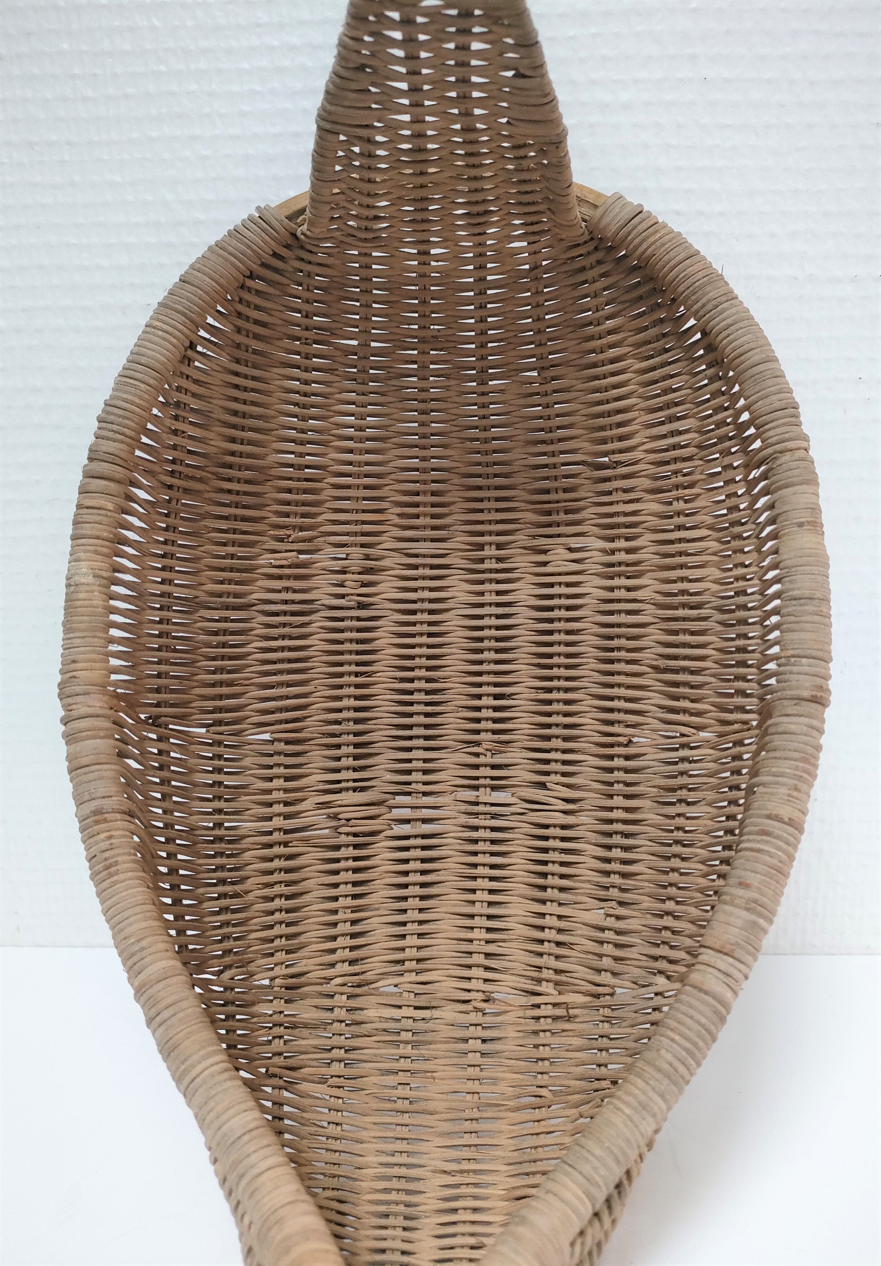 Zoomorphic basket bird, wicker braided vintage