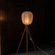 Tripod cocoon floor lamp in wood and lace, Danish design, 1960