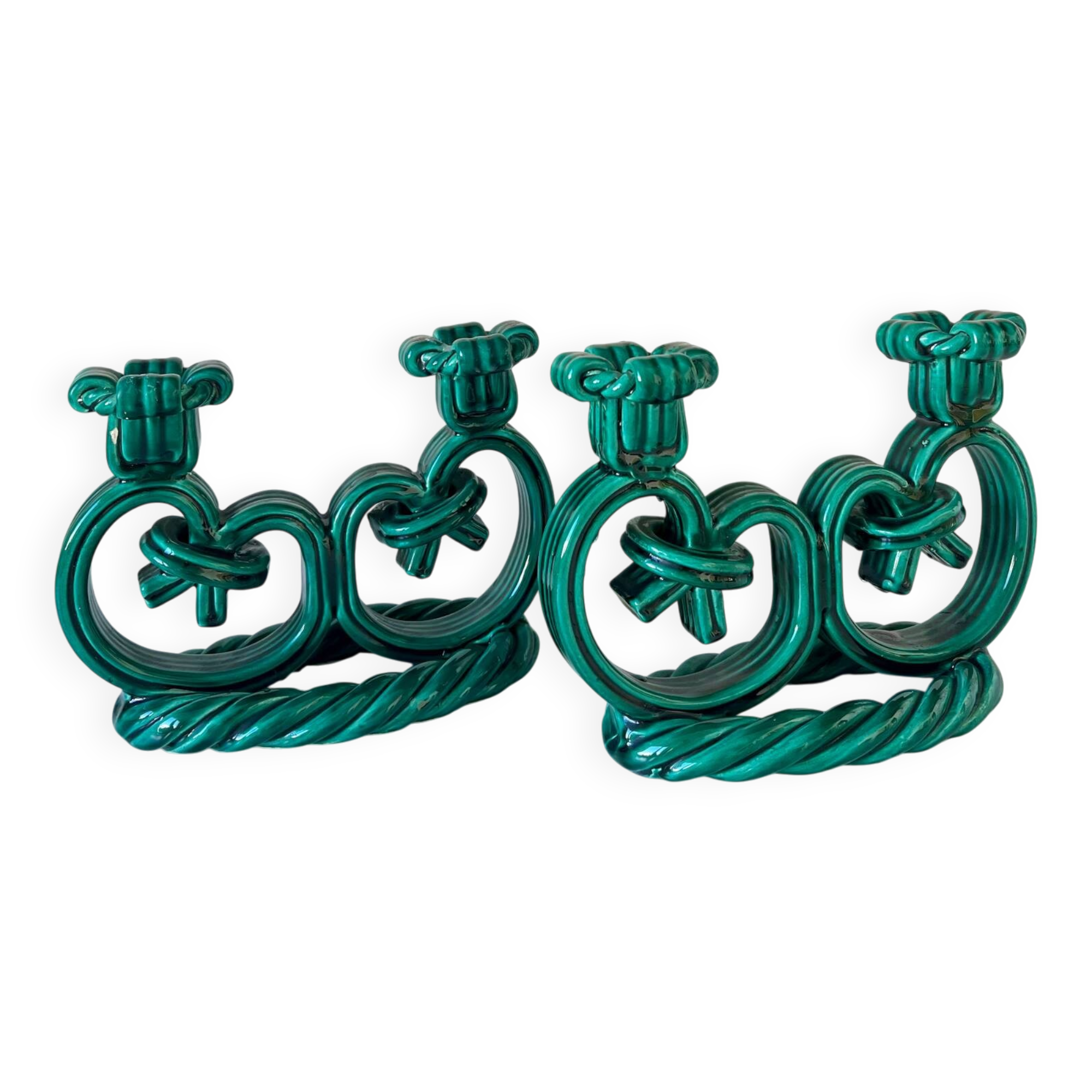 Pair of Vallauris woven ceramic candlesticks