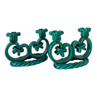 Pair of Vallauris woven ceramic candlesticks