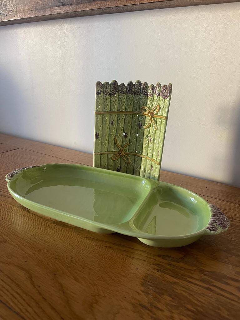 Antique slip porcelain asparagus dishes