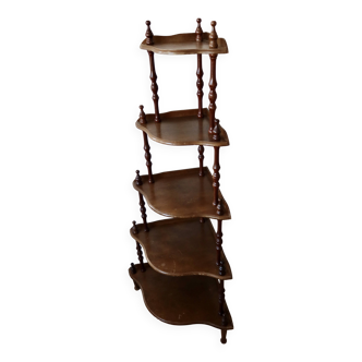Étagère d'angle sur pieds vintage 5 niveaux bois tourné
