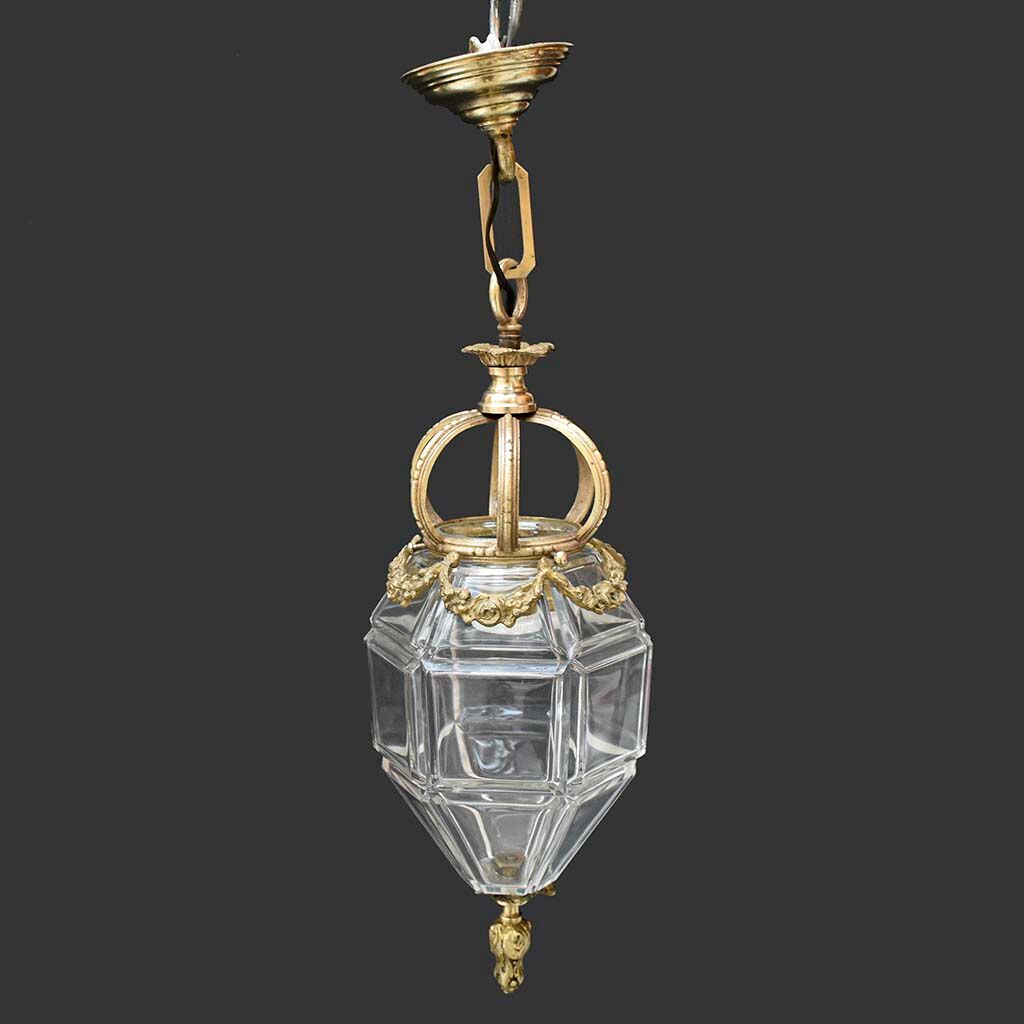 Lantern conical gilded beveled faceted glass old white XIXth