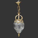 Lantern conical gilded beveled faceted glass old white XIXth