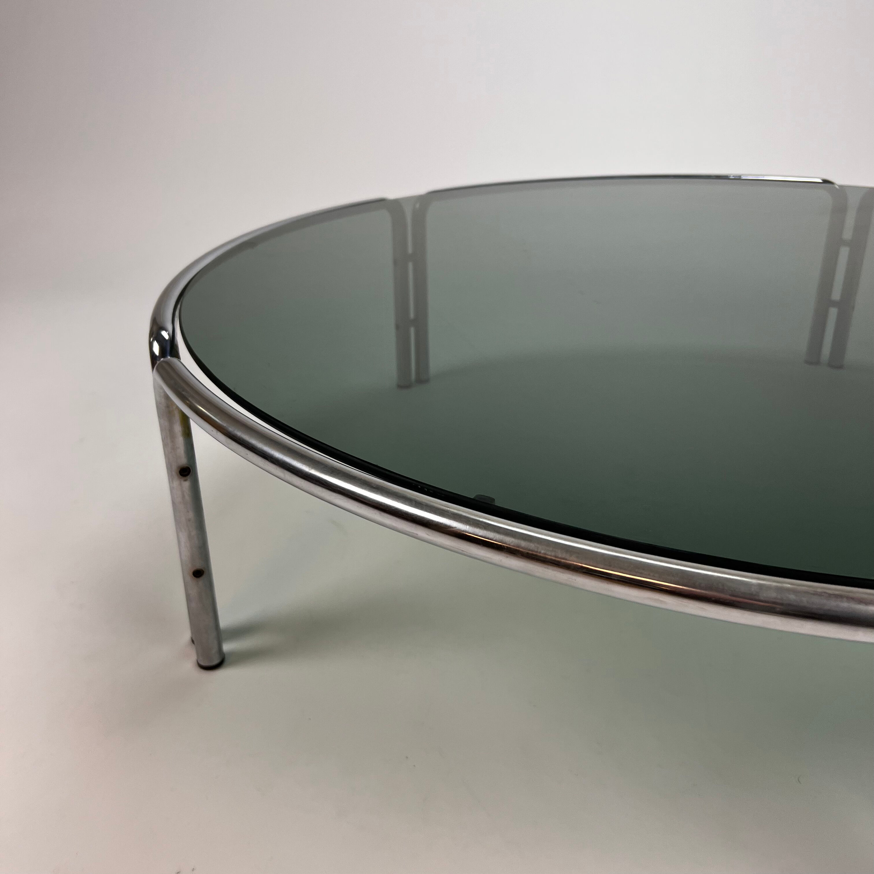 Italian tubular and smoked glass coffee table, 1970s