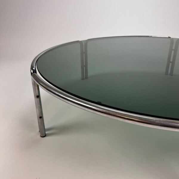 Table basse italienne tubulaire et en verre fumé, années 1970