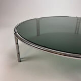 Italian tubular and smoked glass coffee table, 1970s