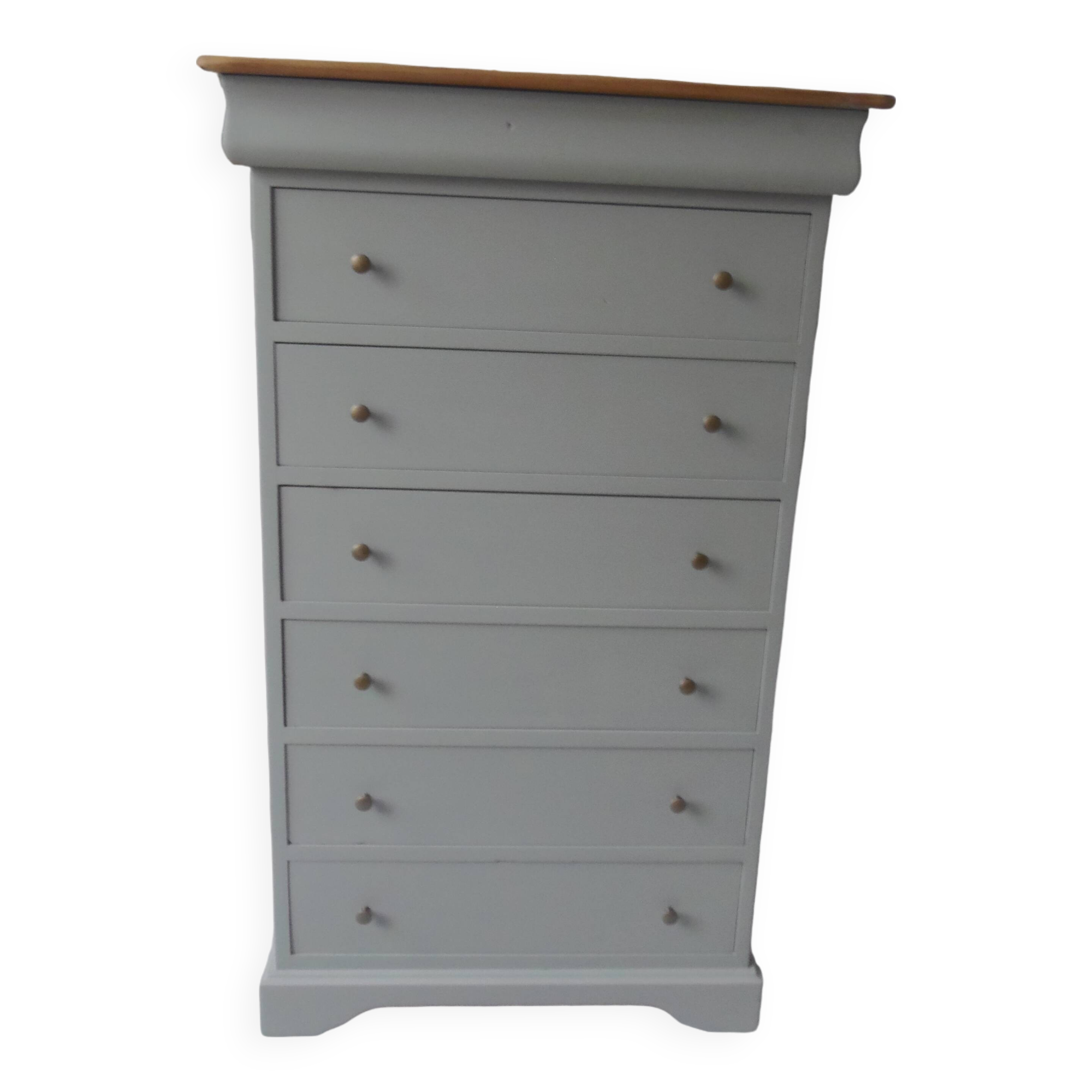 Louis Philippe style chest of drawers, 7 drawers, in verdigris, wooden top