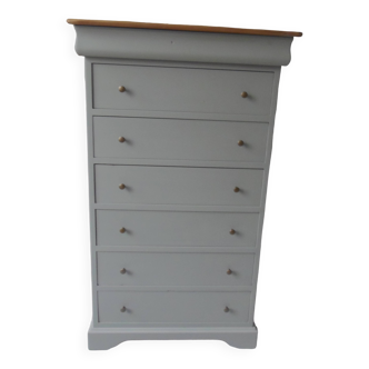 Louis Philippe style chest of drawers, 7 drawers, in verdigris, wooden top