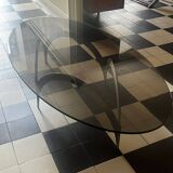 coffee table with metal legs and smoked glass top