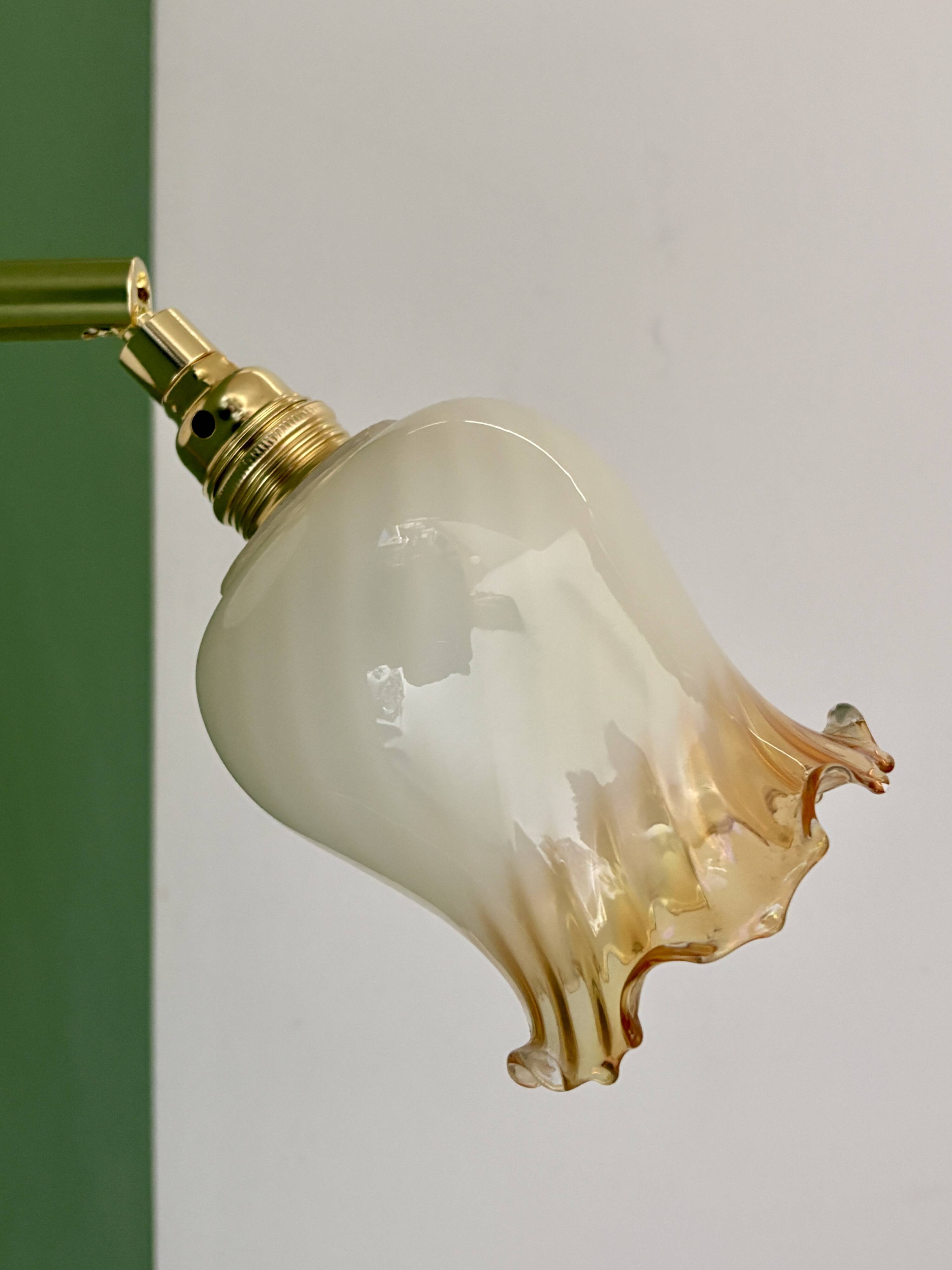 Vintage tulip wall light in white and amber glass