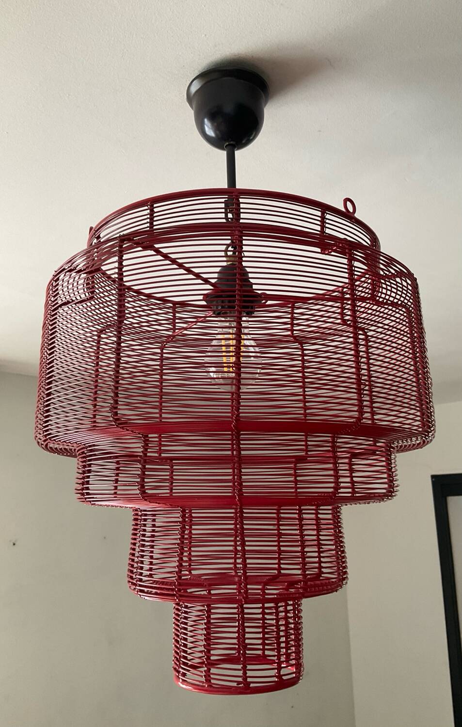 Vintage metal cage chandelier from the 80s