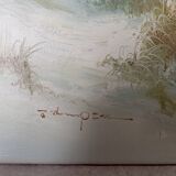 Oil on canvas seascape ocean, lighthouse and beach, signed J. Thompson