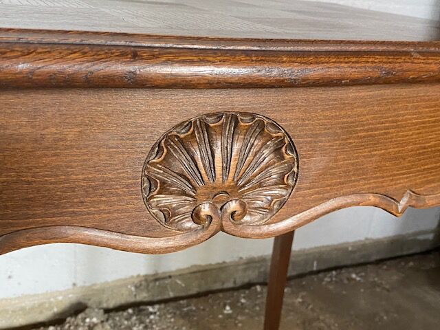 Oak desk and oak veneer with a large Louis XV style drawer
