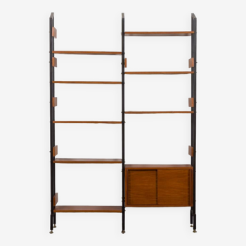 Italian wall unit with sliding door cabinet and 8 shelves, 1950s