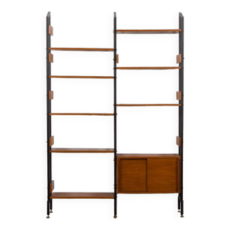 Italian wall unit with sliding door cabinet and 8 shelves, 1950s