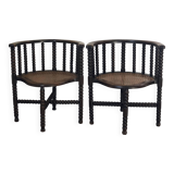 Pair of Edwardian Bobbin Armchairs with Cane Seat Early 20th Century