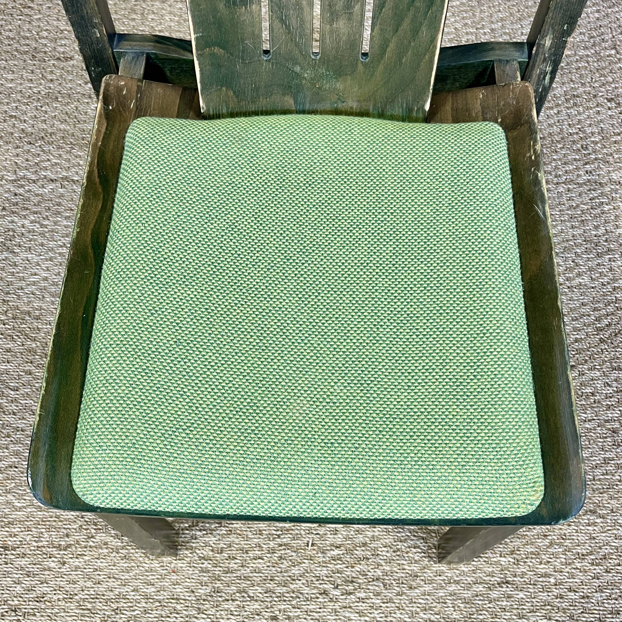 Set of 4 Baumann Argos bistro chairs in wood and green fabric from the 80s France