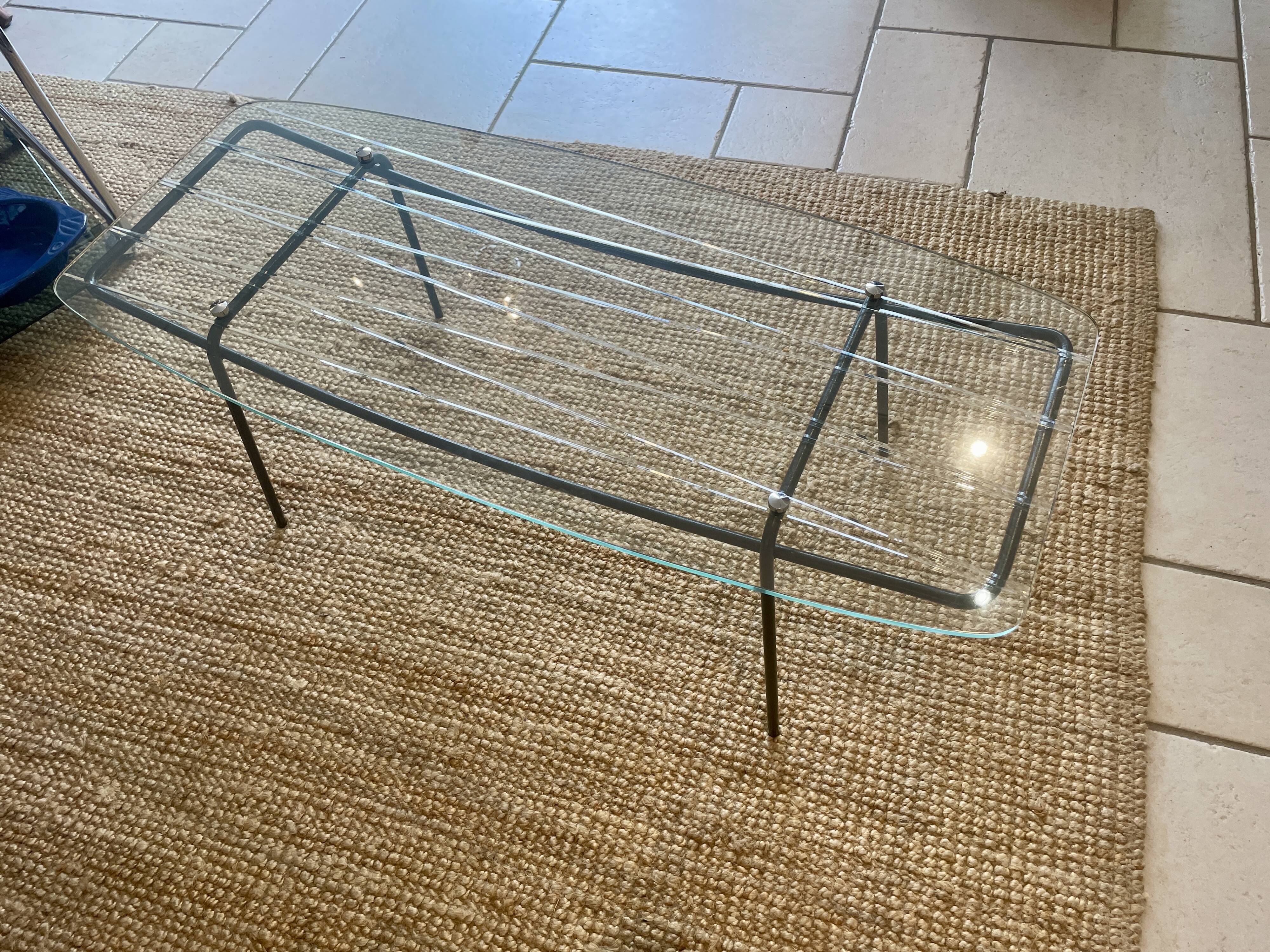 Mid-century glass and metal coffee table - 1950