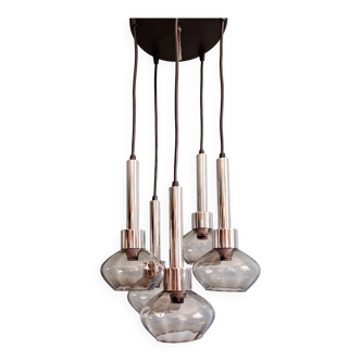 Cascade chandelier in chrome metal and smoked glass, 1970s