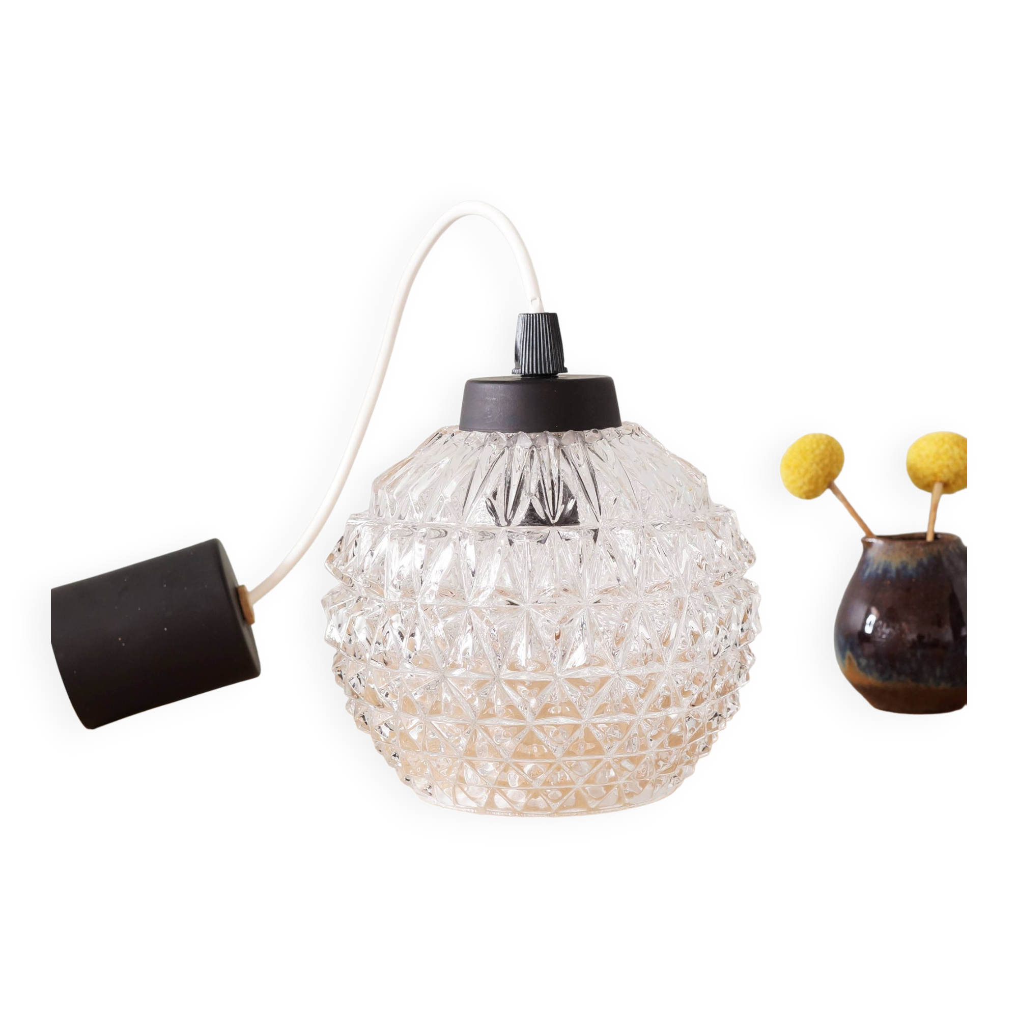 1950s molded glass pendant lamp