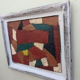 Mid-Century Modern Swedish "Gear" Vintage Abstract Oil Painting, Framed