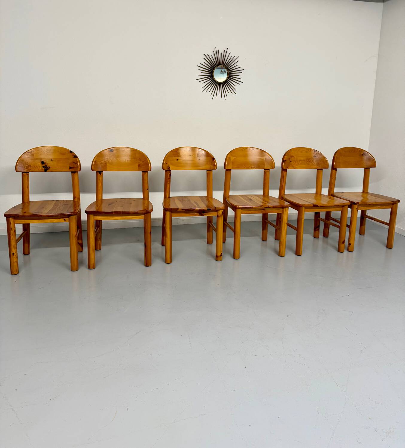 Set of 6 solid pine chairs, Scandinavian design, Reiner Daumiller