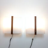 Pair of Scandinavian wall lights 1960, solid teak and plexiglass, Raak C-1521
