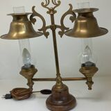 Vintage floor lamp made in Germany from oak and brass wood b