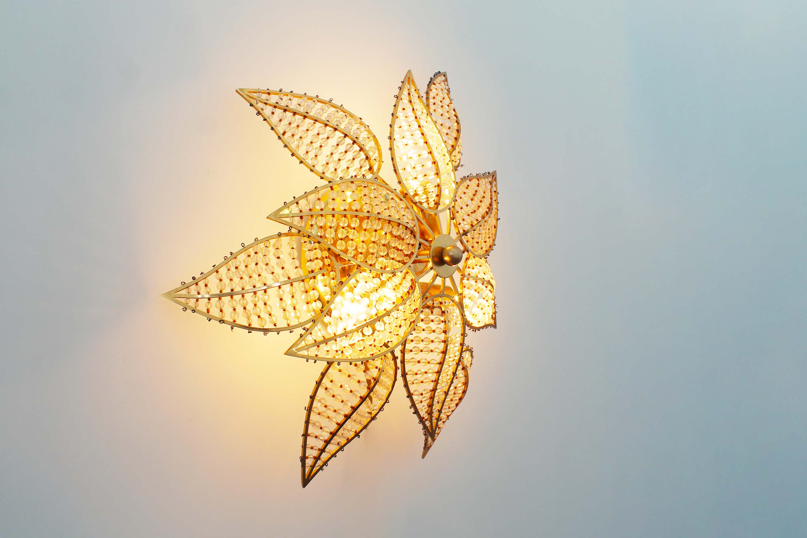 Brass and crystal flush mount ceiling or wall light by Palwa