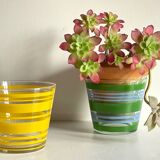 Pair of VINTAGE Silkscreened Glass Plant Pots