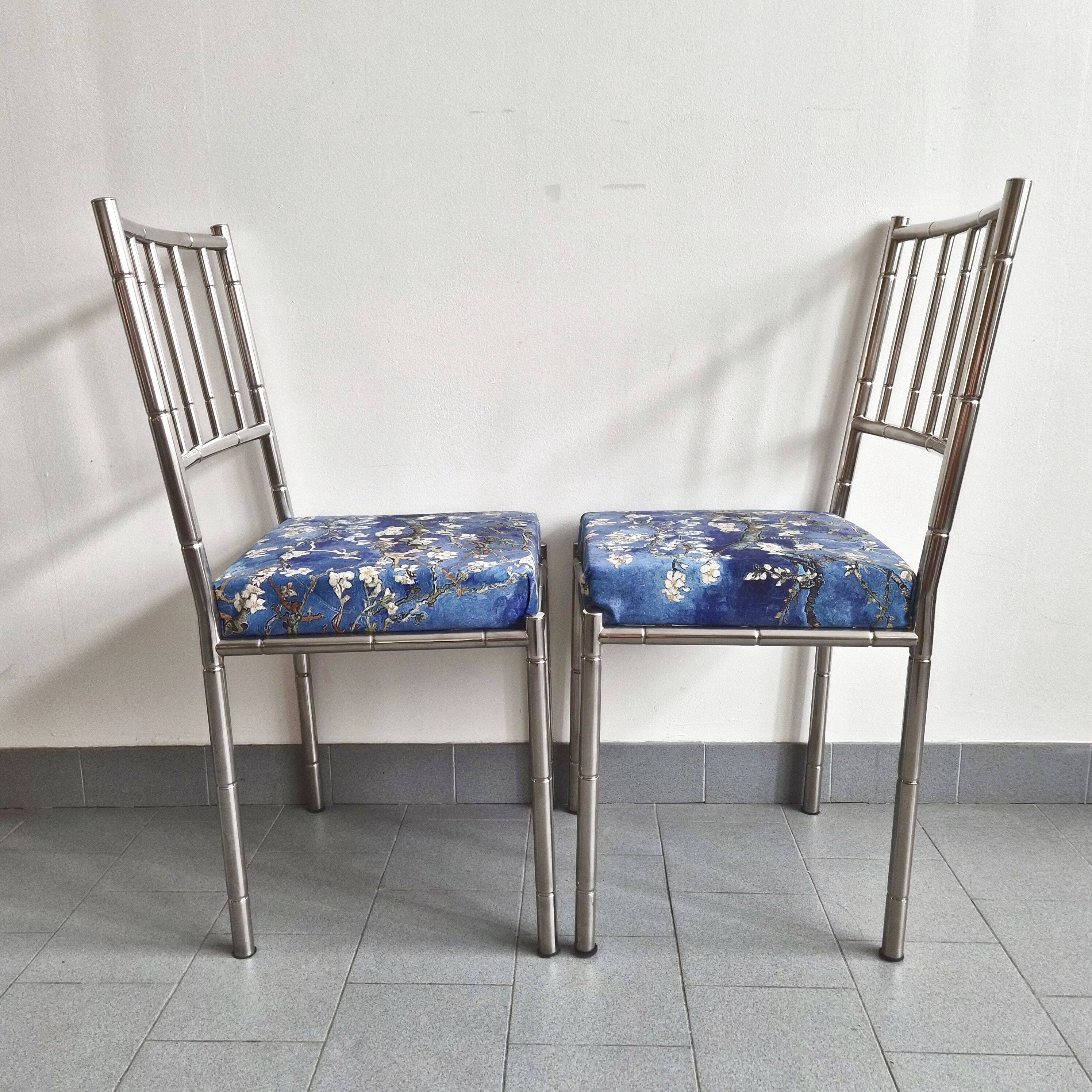 Suite de 5 chaises faux-bambou vintage 1970